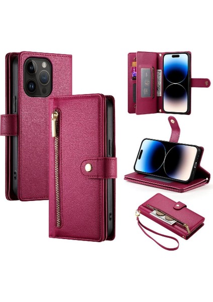 IPhone 14 Pro Bilek Kayışı Cüzdan Bölmesi Kart Yuvaları Için Flip Case (Yurt Dışından)