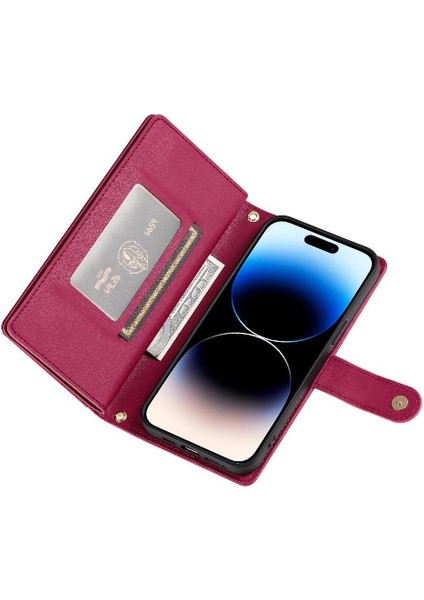 IPhone 14 Pro Bilek Kayışı Cüzdan Bölmesi Kart Yuvaları Için Flip Case (Yurt Dışından)