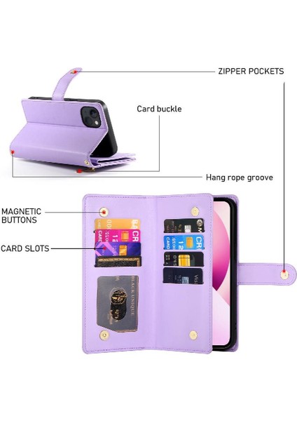 IPhone 13 Bilek Kayışı Kickstand Çok Fonksiyonlu Kart Yuvaları Için Flip Case (Yurt Dışından) modelleri
