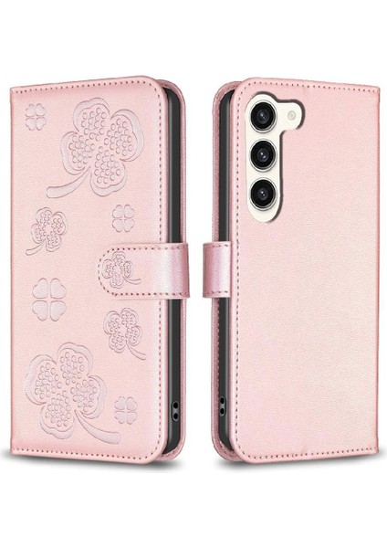 Samsung Galaxy S23 Artı 5g Çok Renkli Yonca Çiçek Pu Kart Için Flip Case (Yurt Dışından)