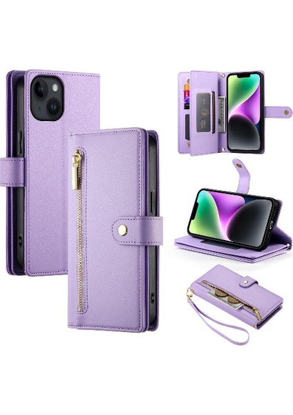IPhone 14 Bilek Kayışı Kickstand Çok Fonksiyonlu Kart Yuvaları Için Flip Case (Yurt Dışından)