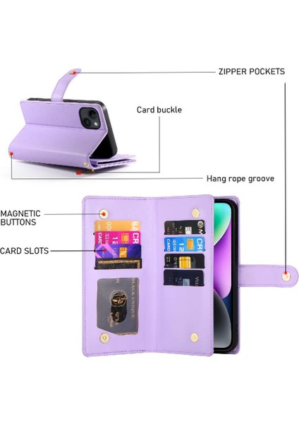 IPhone 14 Bilek Kayışı Kickstand Çok Fonksiyonlu Kart Yuvaları Için Flip Case (Yurt Dışından) fırsatları