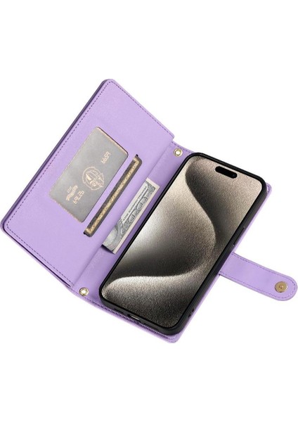 IPhone 15 Için Flip Case Pro Max Bilek Kayışı Cüzdan Bölmesi Kart Yuvaları (Yurt Dışından)
