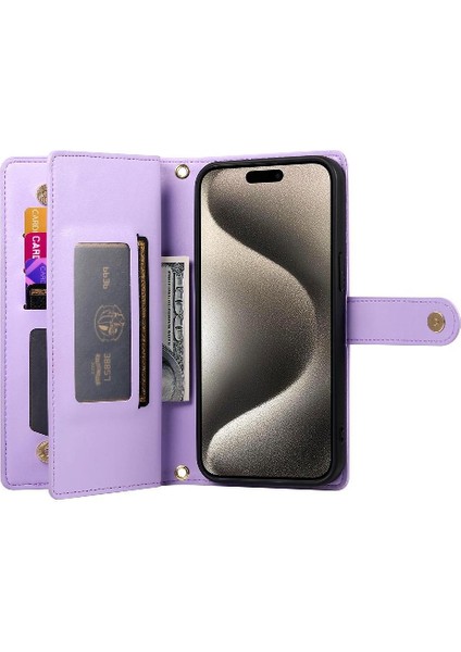 IPhone 15 Için Flip Case Pro Max Bilek Kayışı Cüzdan Bölmesi Kart Yuvaları (Yurt Dışından)