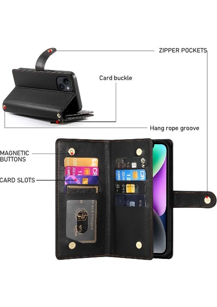 IPhone 14 Bilek Kayışı Kickstand Çok Fonksiyonlu Kart Yuvaları Için Flip Case (Yurt Dışından) indirimleri