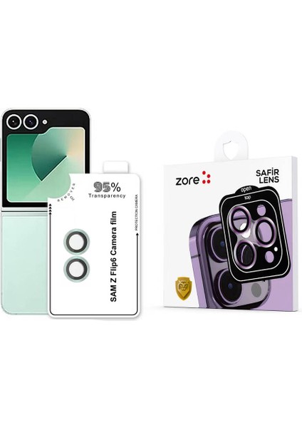 MTK Moveteck Samsung Galaxy Z Flip 6 Uyumlu Uygulama Aparatlı Safir Kamera Lens Koruyucu Cam Kamera Koruma