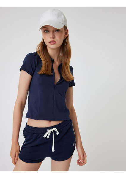 Polo Yaka Tişört Fermuarlı Slim Fit Kısa Kollu