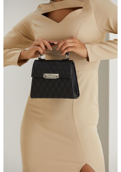 Kadın Siyah Tek Gözlü Ayarlanabilir Askılı Kare Suni Deri Omuz Çantası Günlük Çanta Clutch
