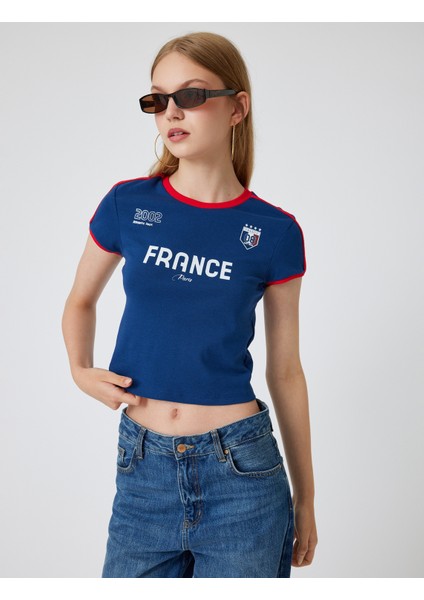 Slogan Baskılı Tişört Bisiklet Yaka Kısa Kollu Biyeli Slim Fit modelleri