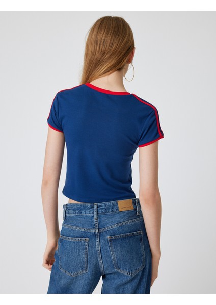 Slogan Baskılı Tişört Bisiklet Yaka Kısa Kollu Biyeli Slim Fit fırsatları