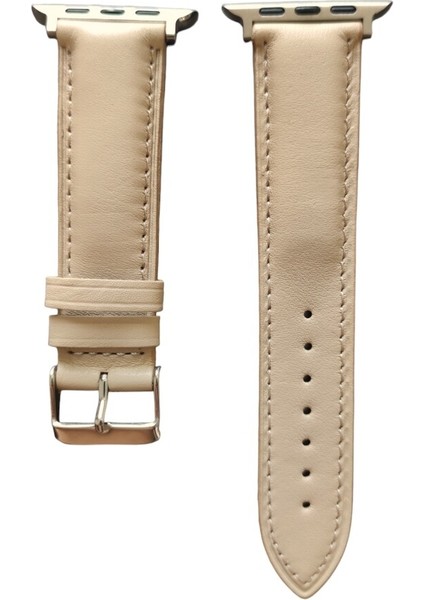 Apple Watch (38 mm / 40 mm / 41 mm (Seriler /se ile Uyumlu) Hakiki Deri Kordon Açık Kahve