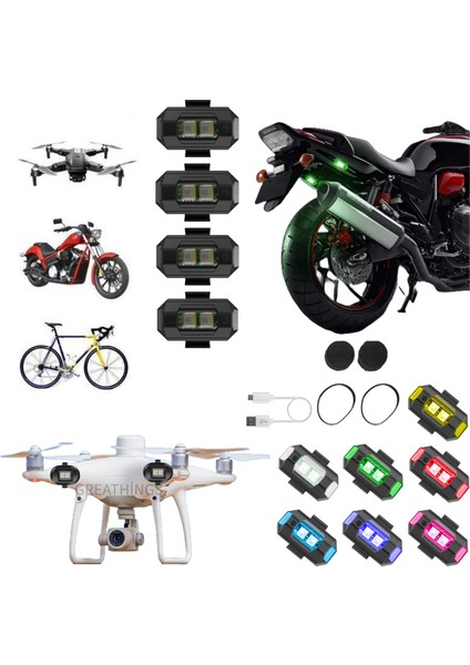 4 Adet 7 Renk 30 Mod Bisiklet Motor Drone Çakar Lamba, Bisiklet Işığı, Motor Drone Aksesuar Işık