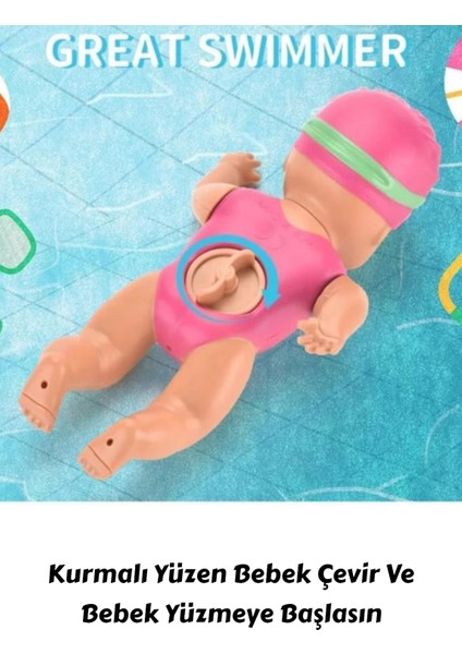 Kartela Küvette Havuzda Kendiliğinden Yüzen Kurmalı Swimming Baby Yüzen Bebek 15 cm modelleri