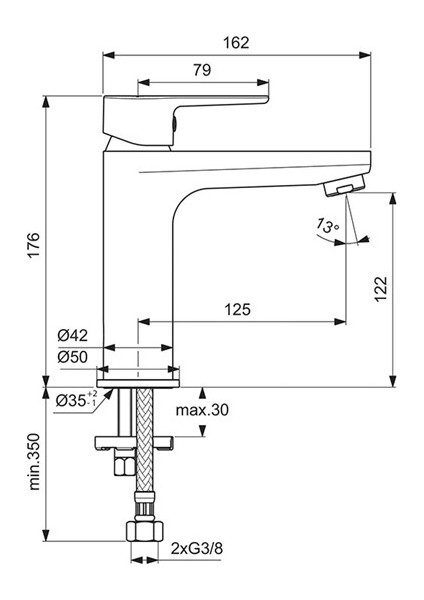 Cerafine O H 120 Lavabo Bataryası 5ldk Mat Siyah Sifon Kumandasız BC554XG