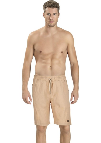 Erkek Gofreli Dokuma Bej Şort 1028