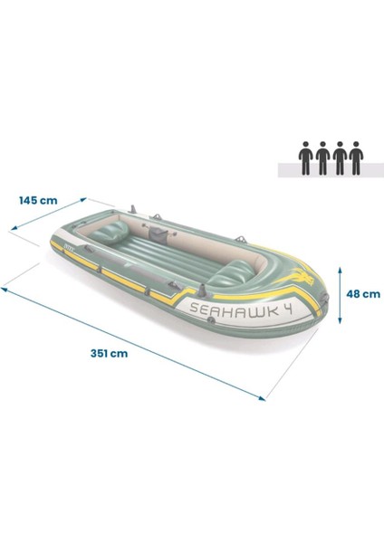 Intex Seahawk 4 Kişilik Kürek Pompa Şişme Bot Seti 351X145X48 cm