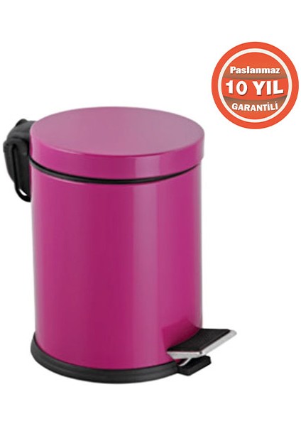 70-141 Paslanmaz Çelik 5 Litre Pedallı Banyo Çöp Kovası Fuşya