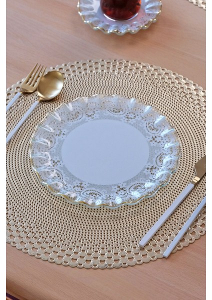 Marche Altın Yaldızlı 6 Kişilik Cam Pasta Tabağı Takımı modelleri