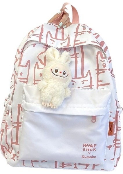 Kadın Üniversite Öğrencisi Rahat Grafiti Kedi Keten Sırt Çantası Kolej Tarzı Okul Çantası Kadın Büyük Kapasiteli Sırt Çantası (Yurt Dışından)
