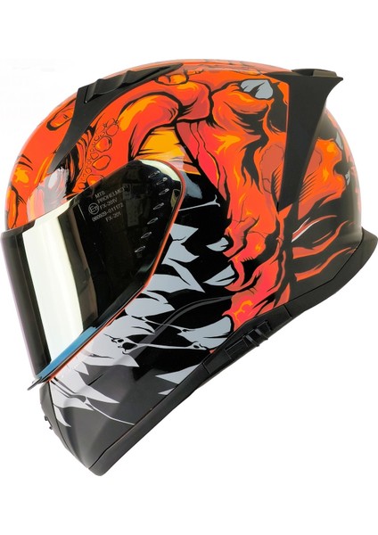M-801 Lizzard Orange Güneş Vizörlü Kask (Sarı Camlı)