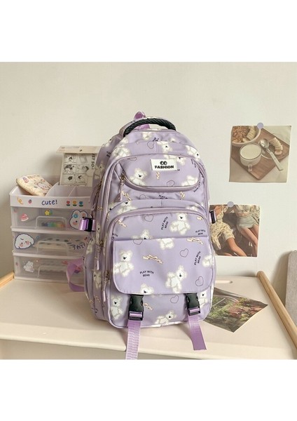 Öğrenci Okul Çantası Kadın Büyük Kapasiteli Sırt Çantası Kore Tarzı Basit Seyahat Sırt Çantası (Yurt Dışından)