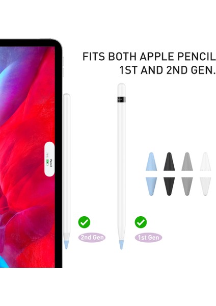 Apple Pencil Için 2. Nesil1. Nesil Kalem Ucu Kapağı Stylus Kalem Ucu Silikon Kılıf 8 Adet (Yurt Dışından)