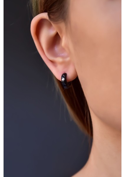 Çelik Siyah Taşlı Halka Küpe fiyatları