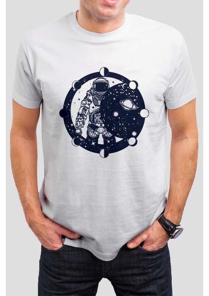 Astronot Baskılı Beyaz Tişört C799