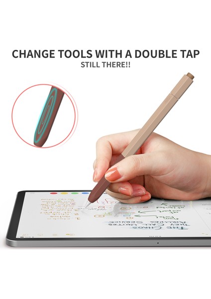 Ahastyle PT-LC05 Apple Pencil 2. Nesil Silikon Kılıf Çift Renkli Stylus Kılıf ı- Kahve (Yurt Dışından)