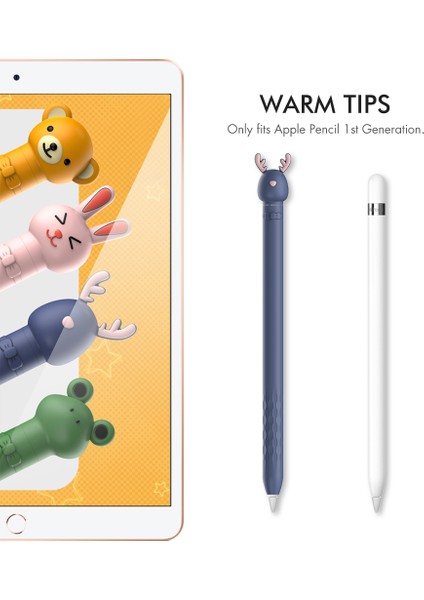 Ahastyle PT129-1 Apple Kalem 1st Nesil Karikatür Hayvan Stylus Kalem Kapağı Yumuşak Silikon Koruyucu Kılıf Geyik (Yurt Dışından)