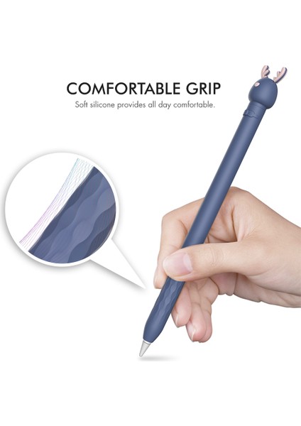 Ahastyle PT129-1 Apple Kalem 1st Nesil Karikatür Hayvan Stylus Kalem Kapağı Yumuşak Silikon Koruyucu Kılıf Geyik (Yurt Dışından)