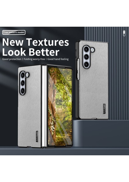 Samsung Galaxy Z Fold6 5g Ahşap Dokulu Deri+Pc+Tpu Hibrit Telefon Kılıfı (Yurt Dışından)