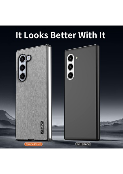 Samsung Galaxy Z Fold6 5g Ahşap Dokulu Deri+Pc+Tpu Hibrit Telefon Kılıfı (Yurt Dışından)