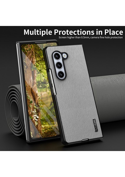 Samsung Galaxy Z Fold6 5g Ahşap Dokulu Deri+Pc+Tpu Hibrit Telefon Kılıfı (Yurt Dışından)