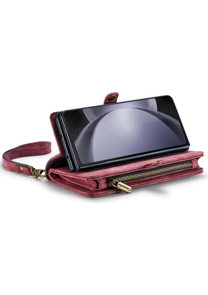 Samsung Galaxy Z Fold6 5g Deri Telefon Kapağı Fermuarlı Cebi (Yurt Dışından)