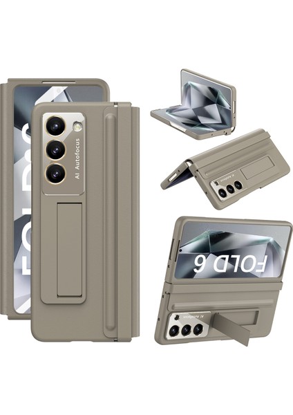 Samsung Galaxy Z Fold6 5g Menteşe Deri + Pc Kickstand Telefon Kılıfı (Yurt Dışından)