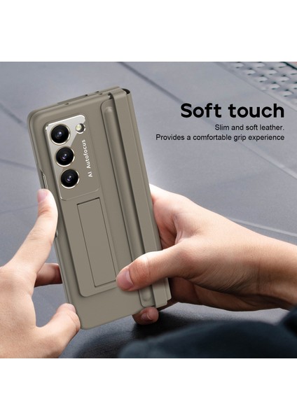 Samsung Galaxy Z Fold6 5g Menteşe Deri + Pc Kickstand Telefon Kılıfı (Yurt Dışından)