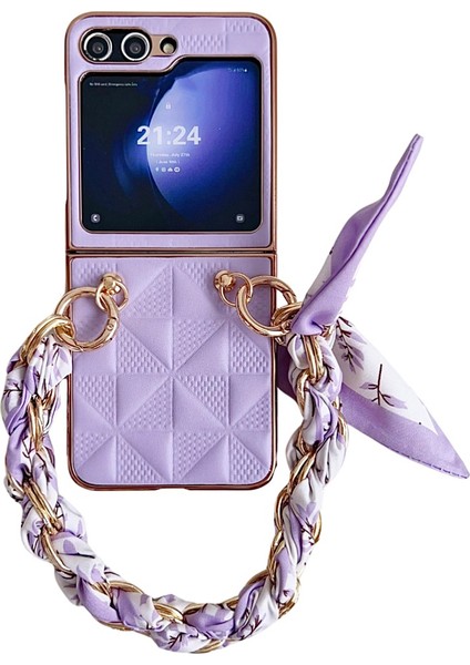 Samsung Galaxy Z Flip6 5g Izgara Doku Deri + Pc Bileklik Telefon Kapağı (Yurt Dışından)