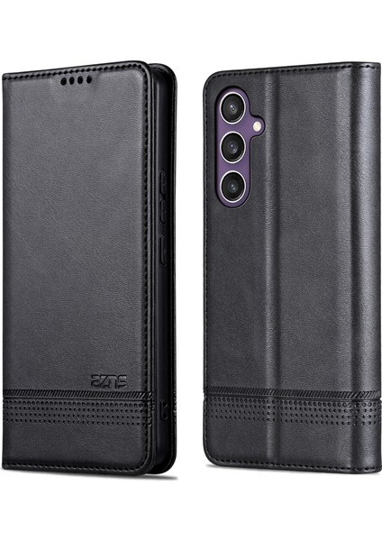 Samsung Galaxy S24 Fe Sığır Derisi Doku Manyetik Pu Deri Telefon Kabuk Kapağı (Yurt Dışından)