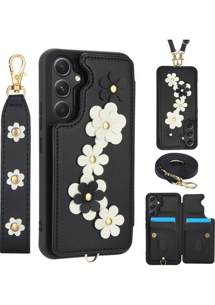 Samsung Galaxy A55 5g Deri+Tpu Crossbody Telefon Kapak Kartı Yuvaları (Yurt Dışından)