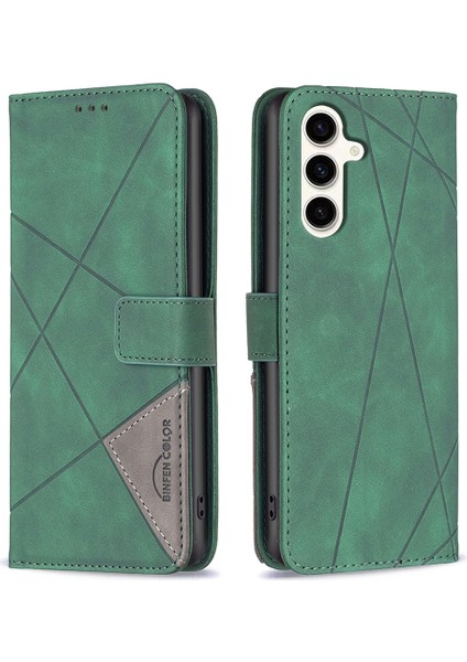 Samsung Galaxy S24 Fe Darbeye Dayanıklı Geometrik Deri Cüzdan Telefon Kılıfı (Yurt Dışından)