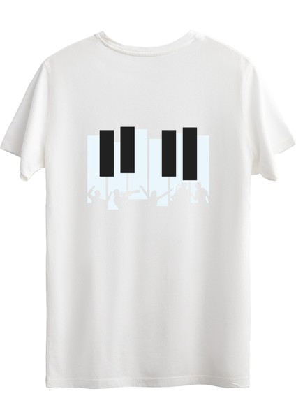 Piyano Baskılı Slim Fit Tişört Bisiklet Yaka T-Shirt