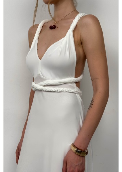 Bağlama Detay Ekru Maxi Elbise fırsatları