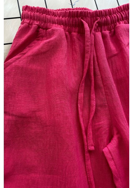 Turuncu Gardrop 8-14 Yaş Cep Detay Keten Kız Çocuk Pantolon Fuşya fiyatları