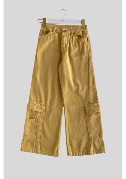 Turuncu Gardrop 8-12 Yaş Kargo Cep Detay Ispanyol Kız Çocuk Pantolon Hardal