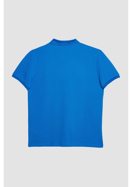 Erkek Slim Fit Dar Kesim Pamuk Yumuşak Dokulu Kumaş Düz Pike Saks Mavi Polo Yaka Tişört modelleri