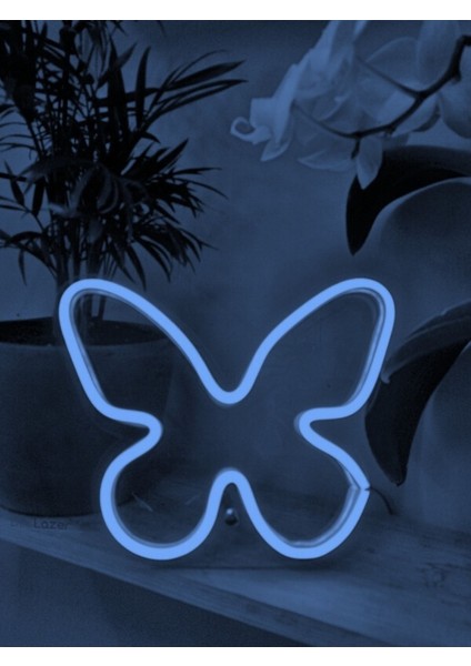 - Kelebek - Buz Mavi Neon LED Masa Lambası - 20 x 16CM - Tamamen El Işçiliği - Dilaneon - fiyatları