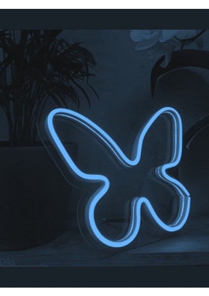 - Kelebek - Buz Mavi Neon LED Masa Lambası - 20 x 16CM - Tamamen El Işçiliği - Dilaneon - modelleri
