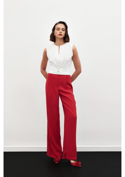 Toka Detaylı Kolsuz Bluz - Ekru modelleri