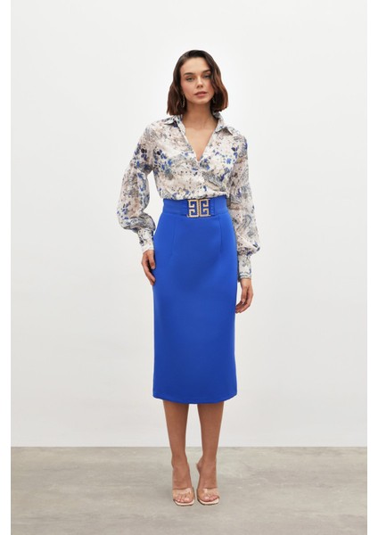 Aksesuar Detaylı Kalem Etek - Mavi modelleri